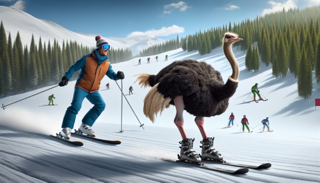 skiing ostrich